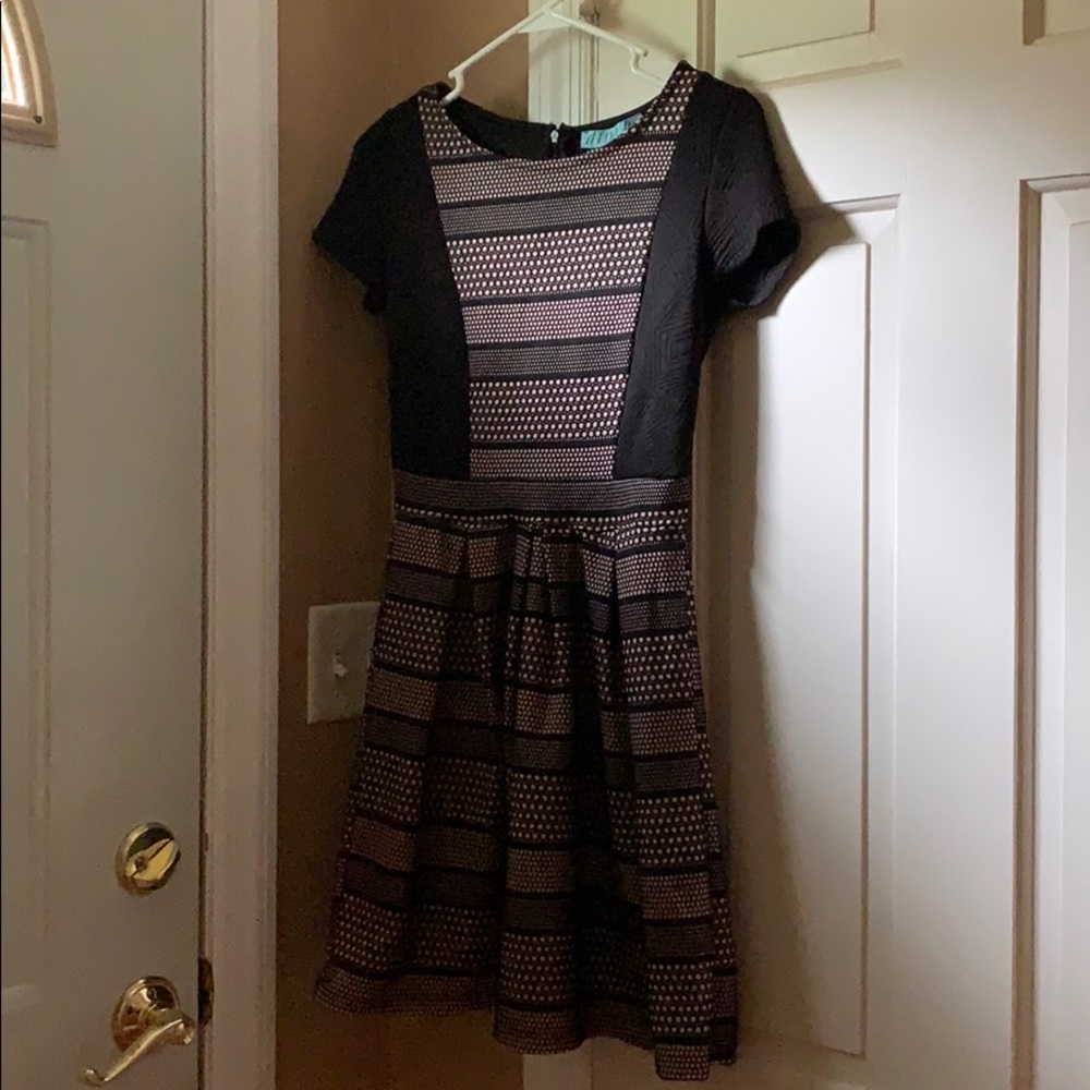 Juniors formal pink and black mini dress